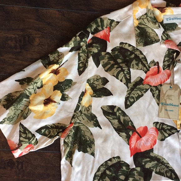 Caribbean NEW 2XT Silk Floral Button Down Shirt - Picture 2 of 6